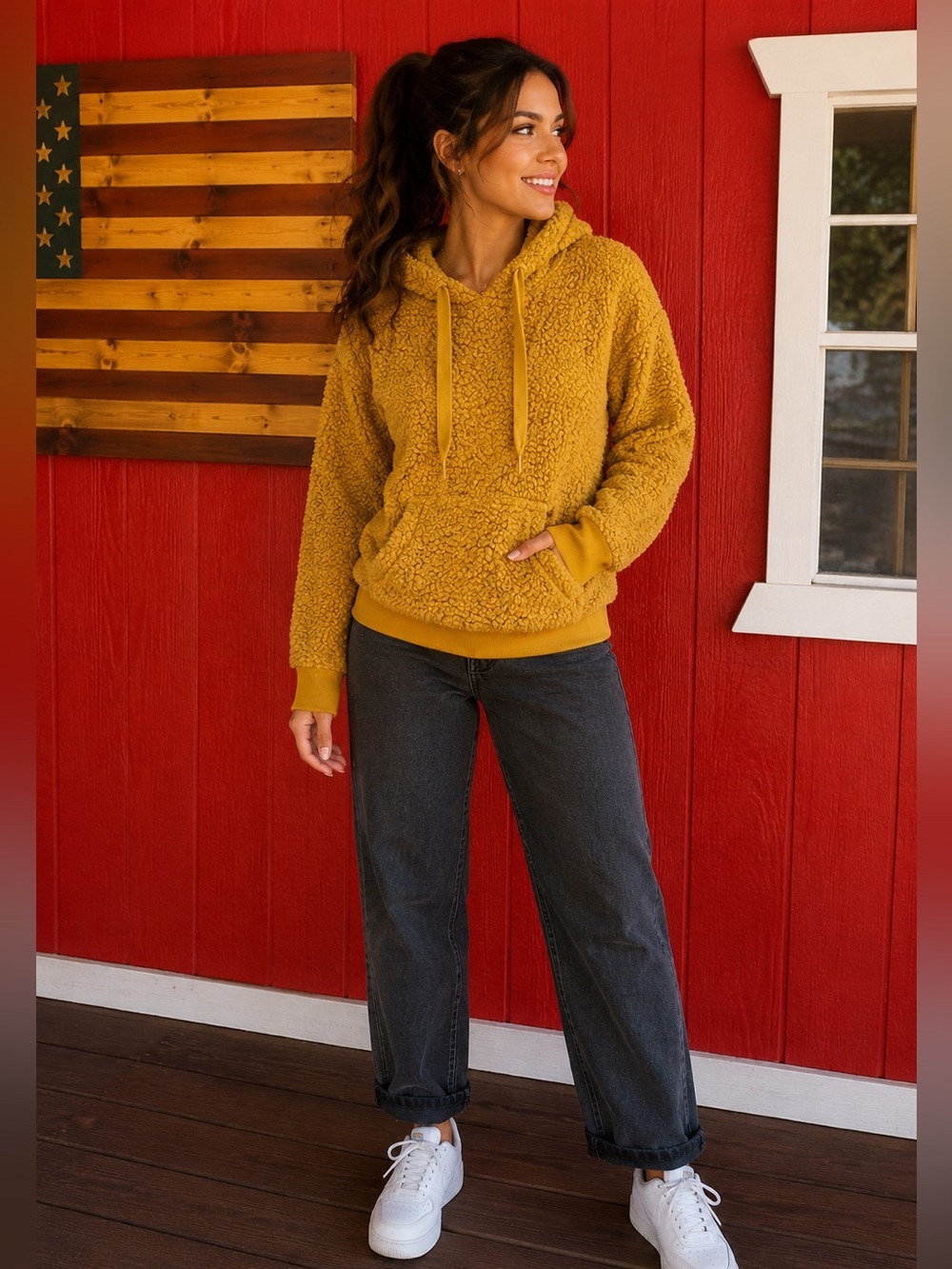 Love Tree Cozy Mustard Yellow Sherpa Hoodie